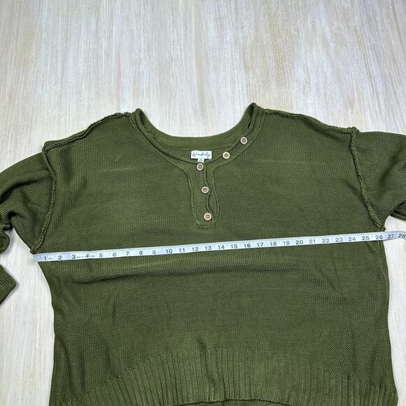 NWT Wonderly Fall Olive Drop Shoulder Henley Neck Pullover Boxy Sweater XL - Picture 6 of 14